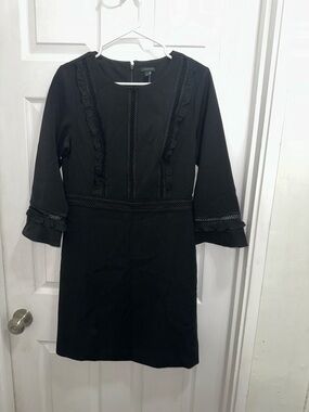 Ann Taylor Black Lacey Ruffle Double Weave Dress NWT